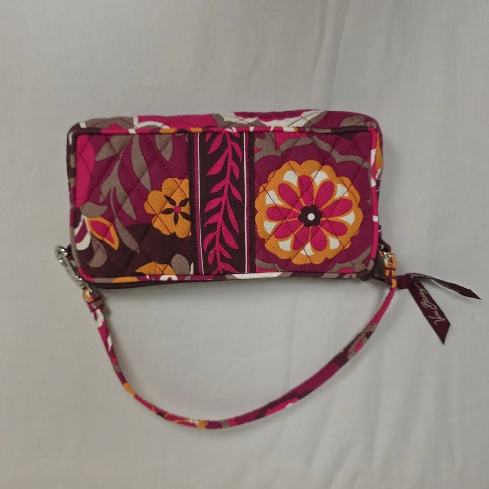 Vera Bradley Floral Quilted Wristlet Clutch Pink Brown Zip Pouch